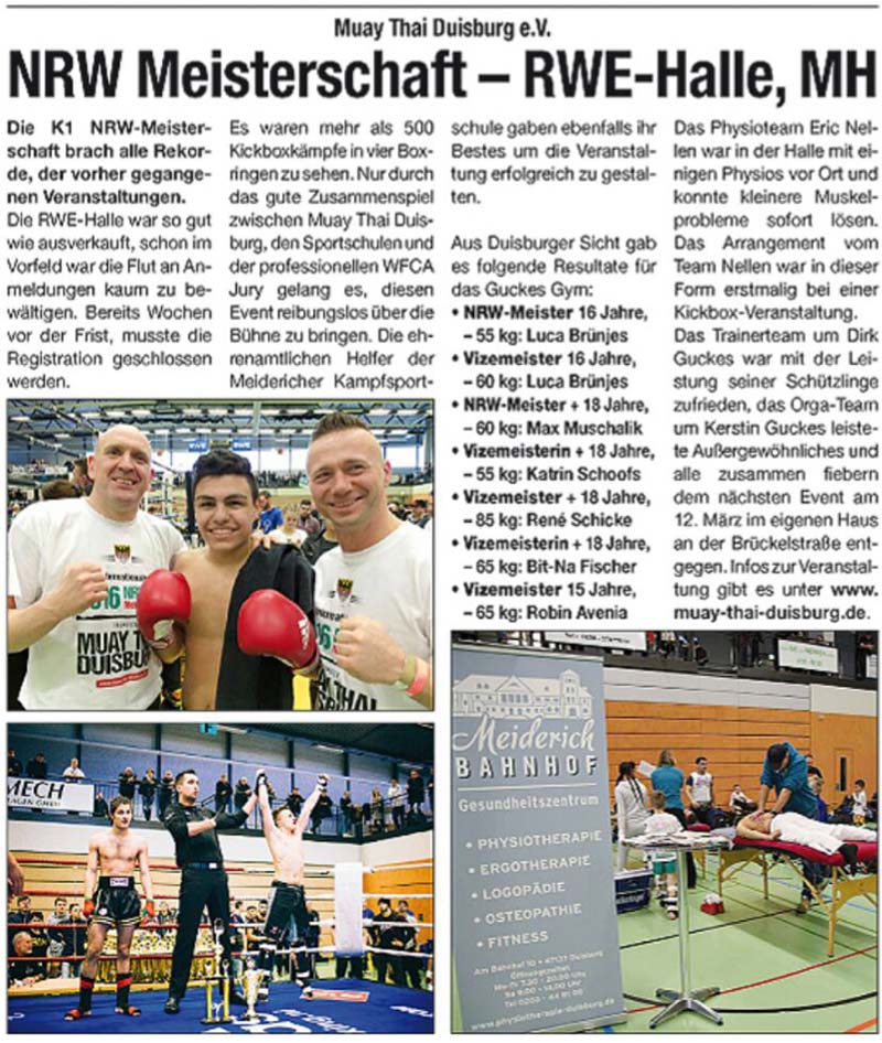 Presseartikel Meidericher NRW K1 Meisterschaft 2016