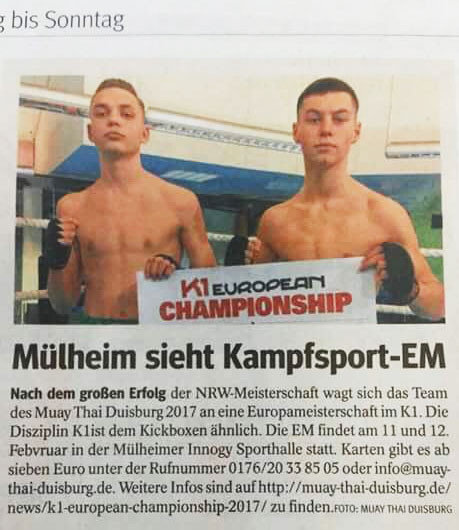 Presse: K1 EM 2017 in Mülheim, Muay Thai Duisburg e.V.